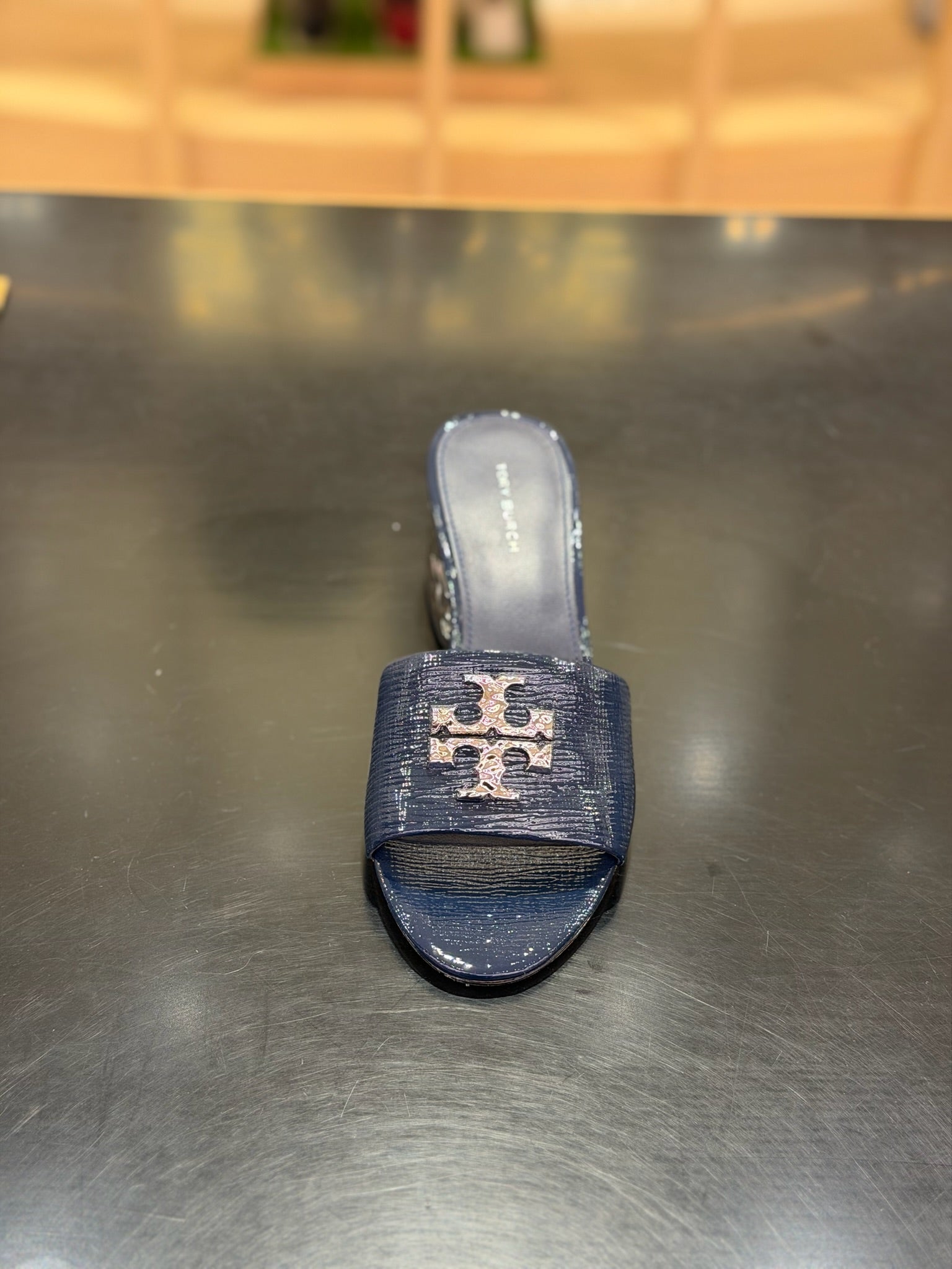 Everly Leather Block Sandal in Navy