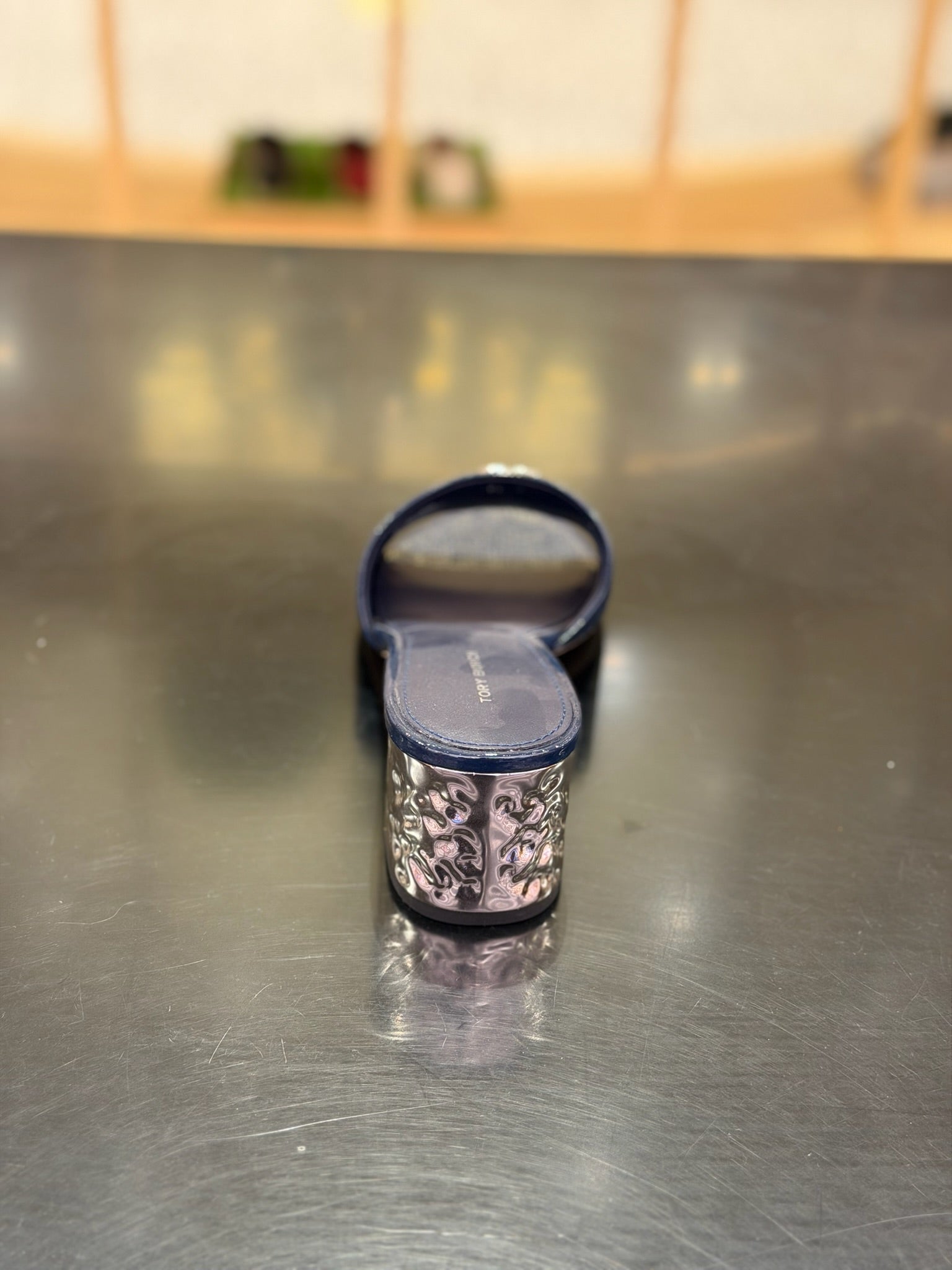 Everly Leather Block Sandal in Navy