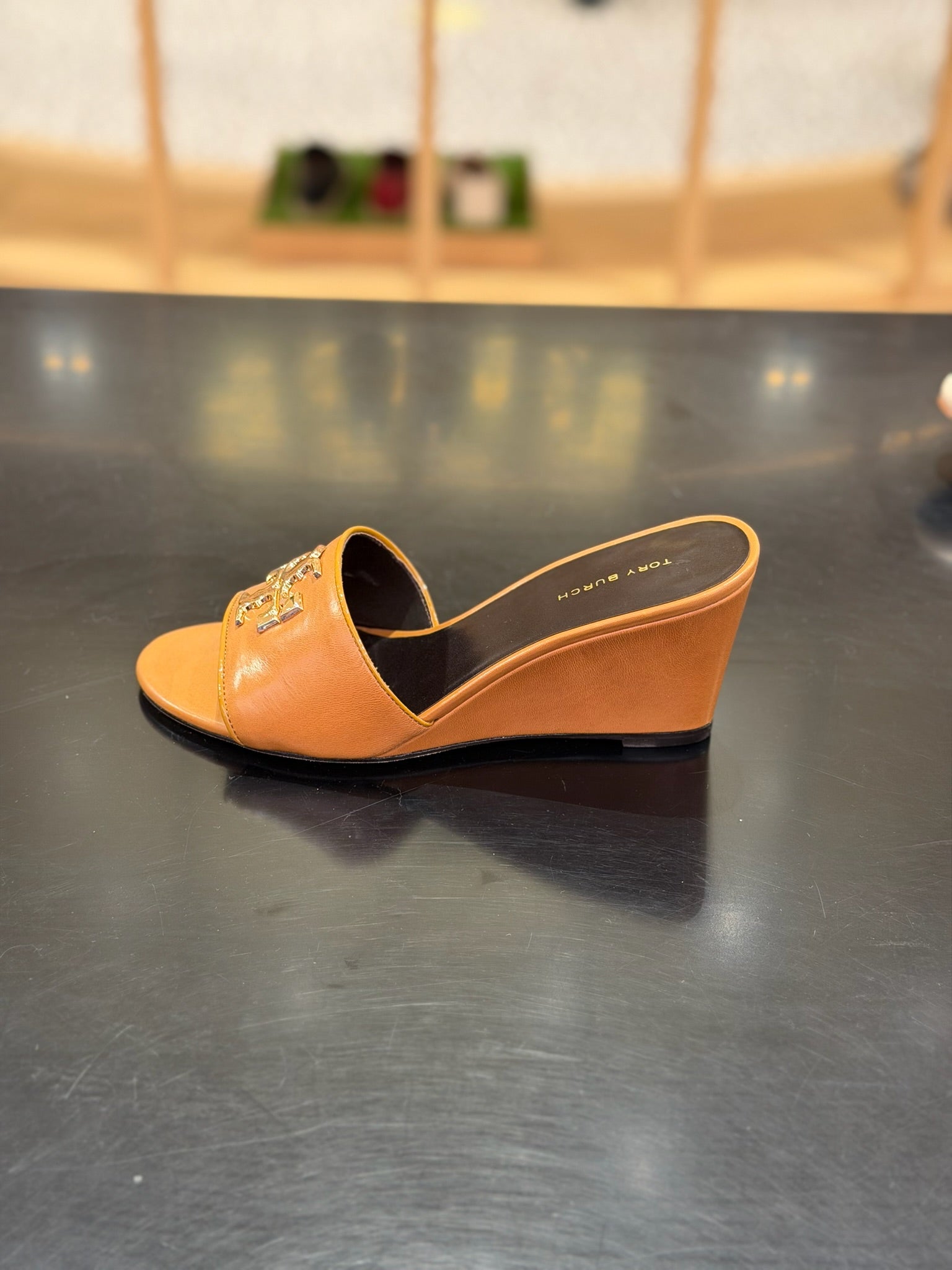 Everly Wedge Leather Sandal in Tan