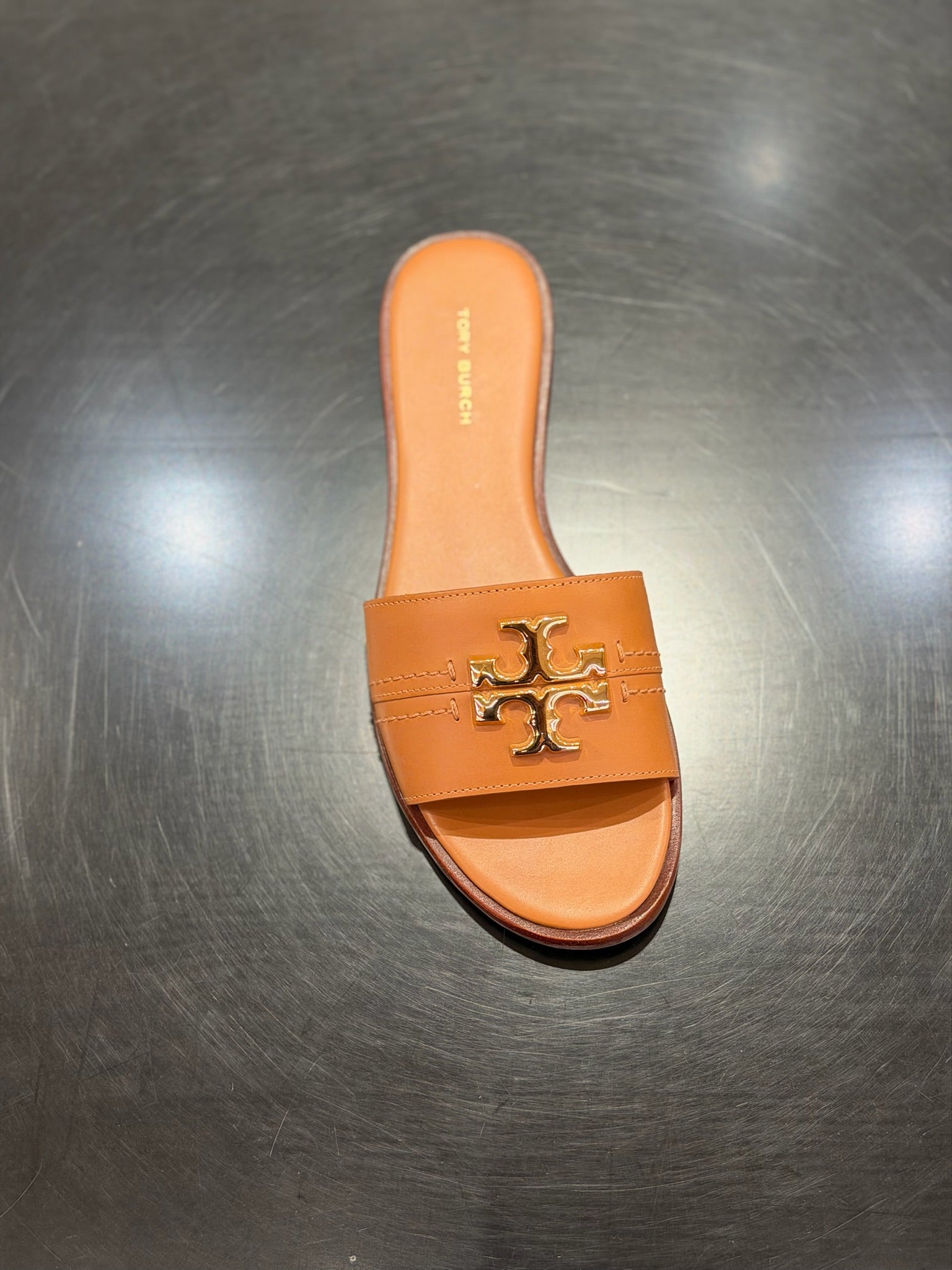 Leather Everly Flat Slides in Tan