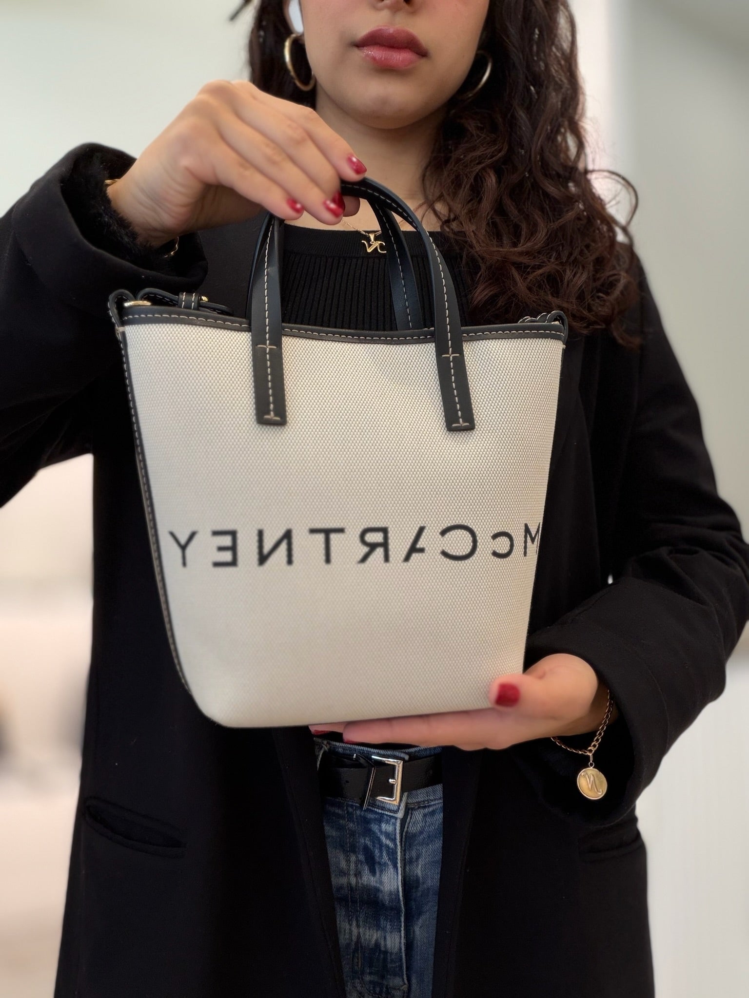 Stella McCartney Mini Logo Tote Canvas - Natural