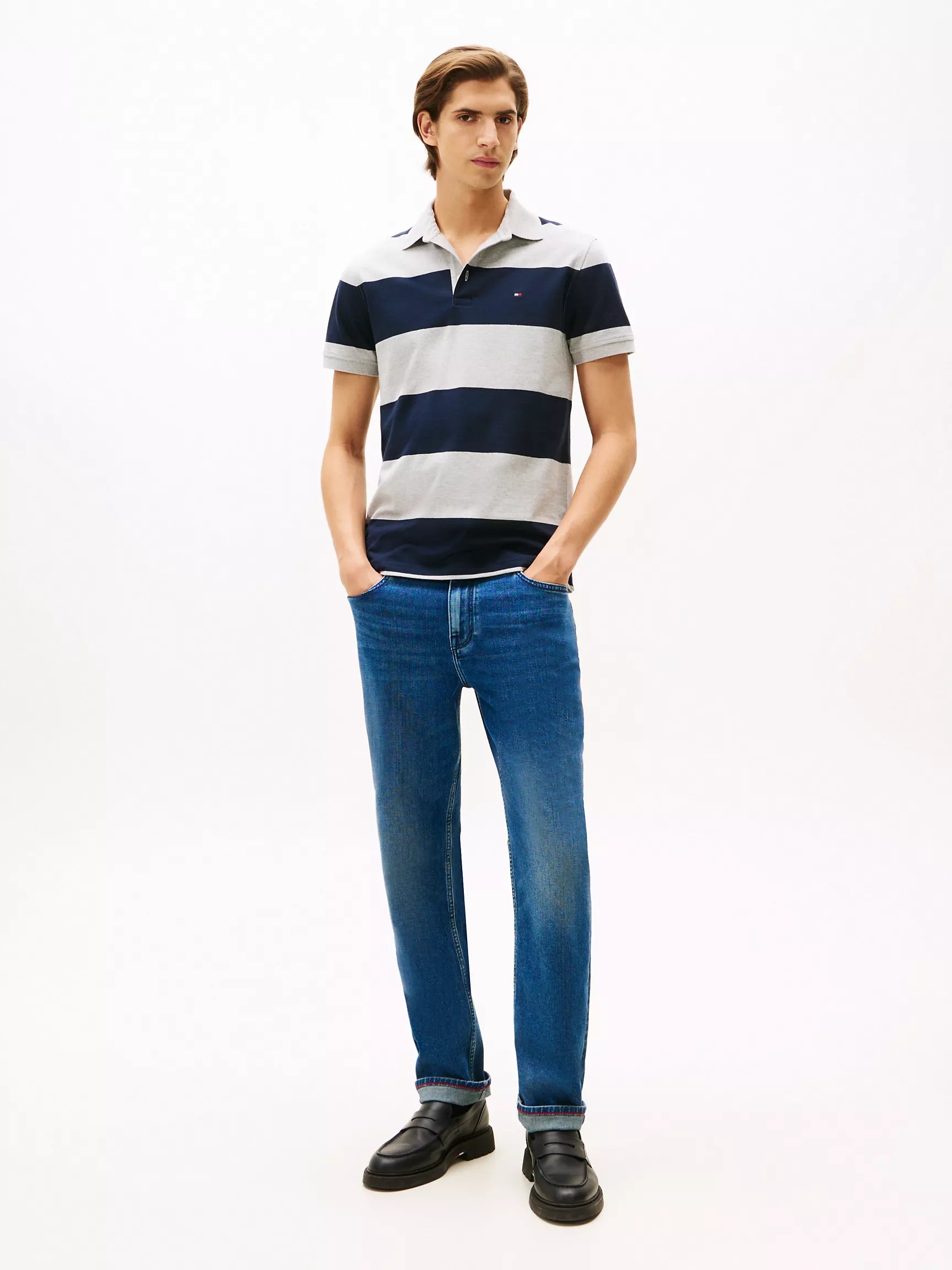 Grey Heather/Navy Stripe
