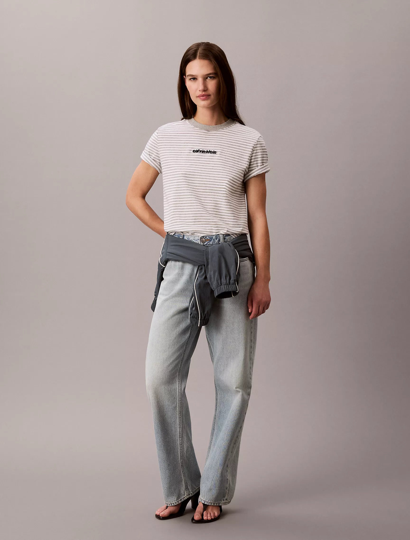 Grey Heather + Bright White Stripe