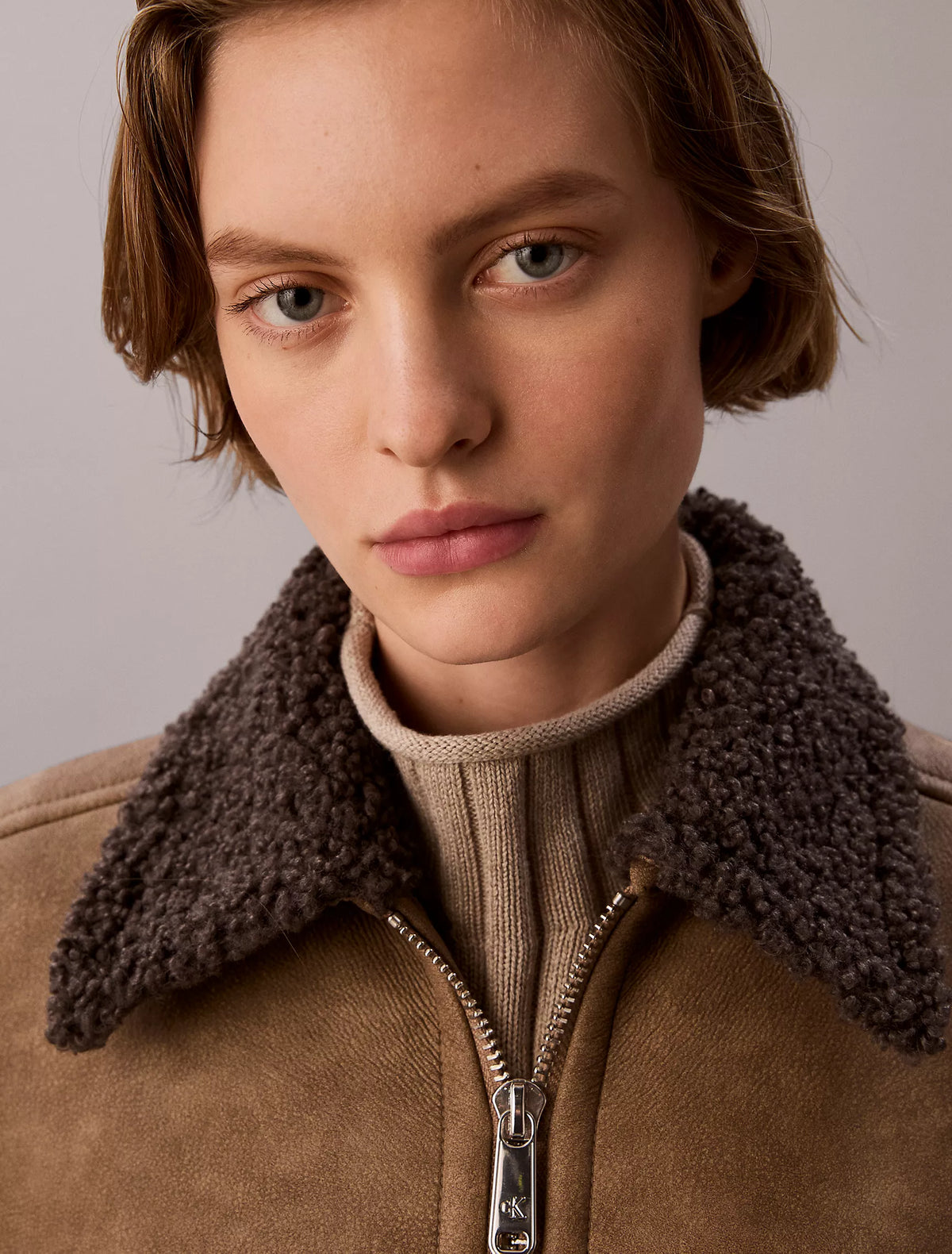 Brown Leather With Grey Shearling