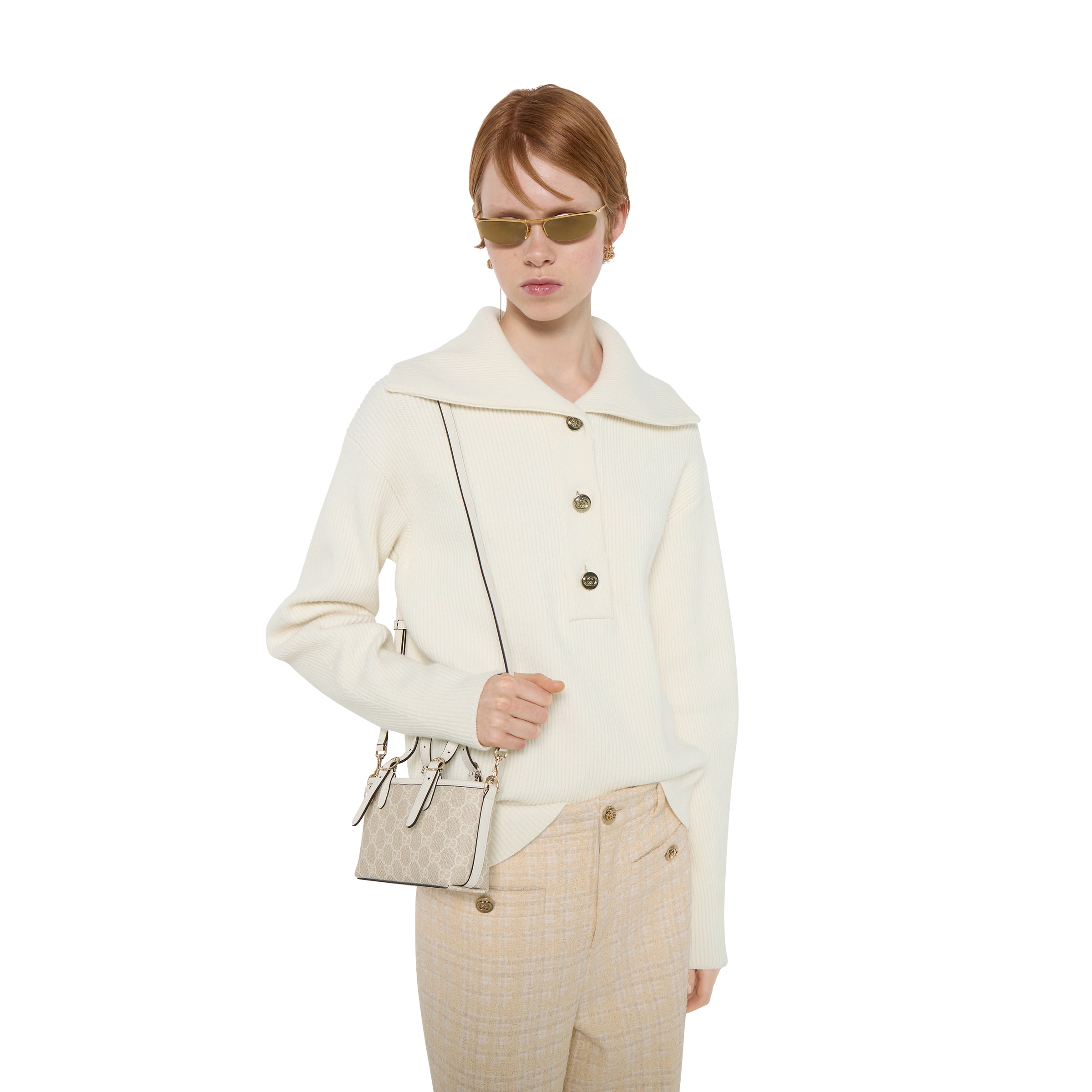 tejido beige y blanco con GG