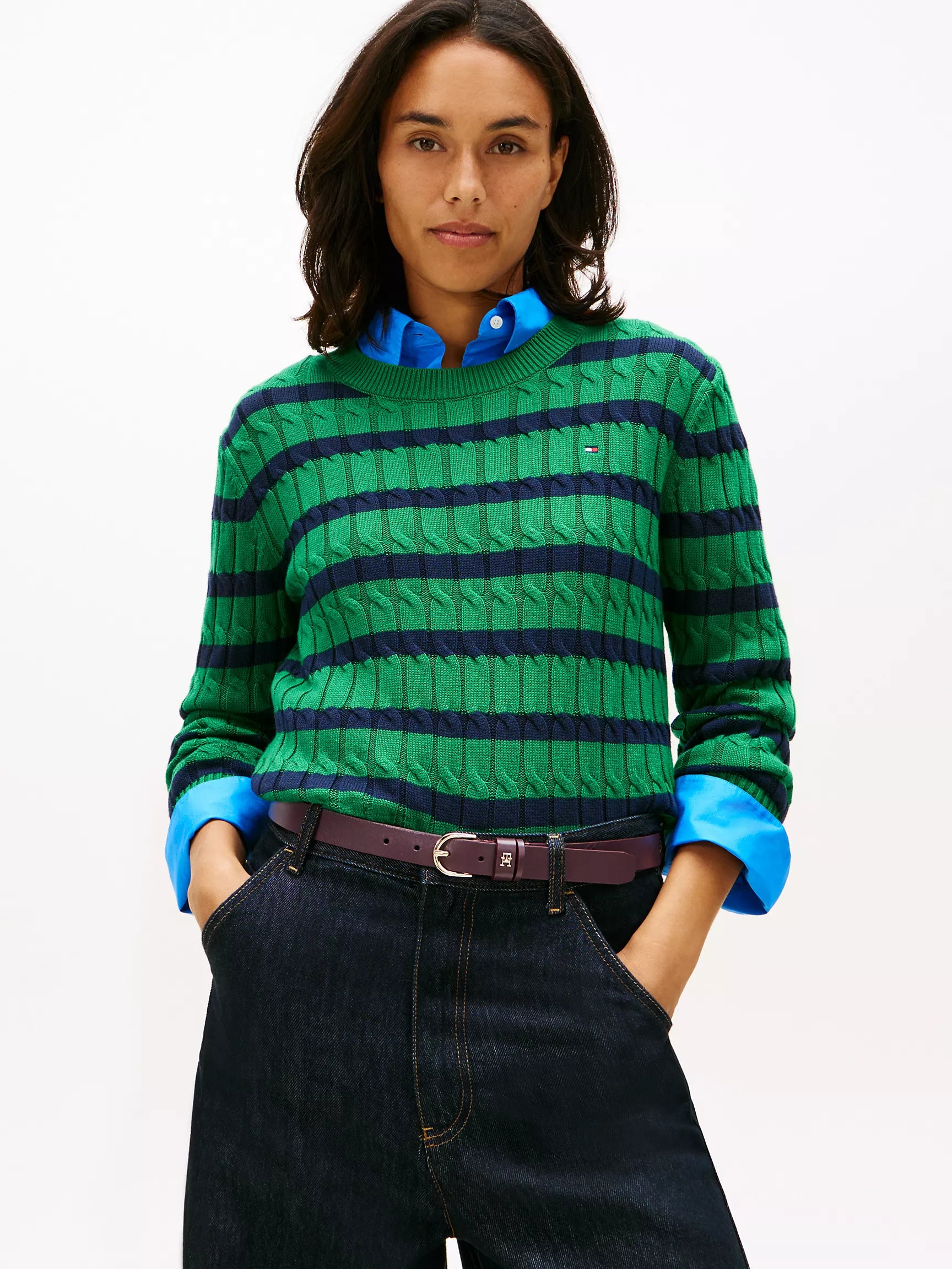 Nouveau Green / Navy Breton Stripe