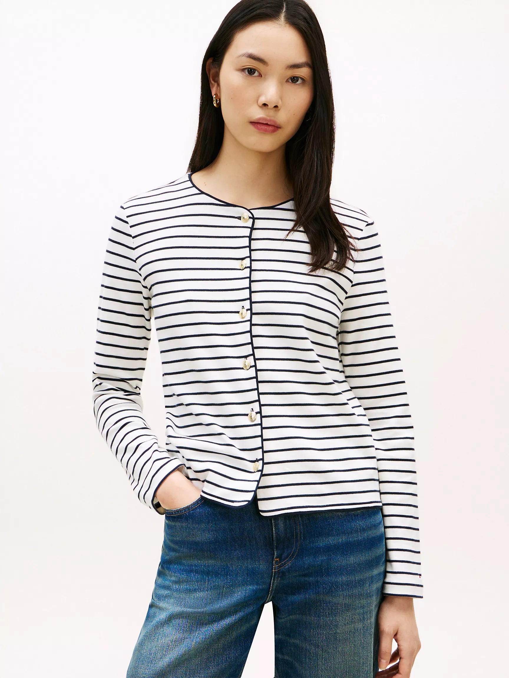 Ivory Silk / Navy Stripe