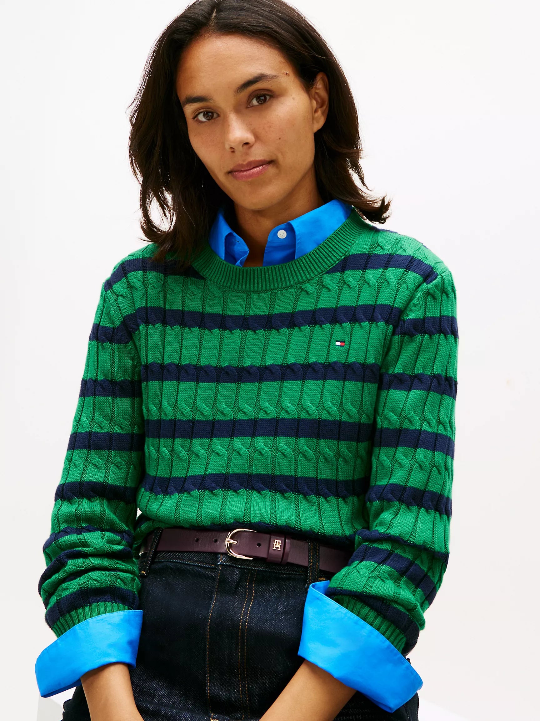 Nouveau Green / Navy Breton Stripe