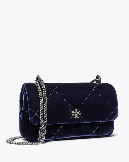 MINI KIRA DIAMOND QUILT VELVET PAVÉ FLAP BAG