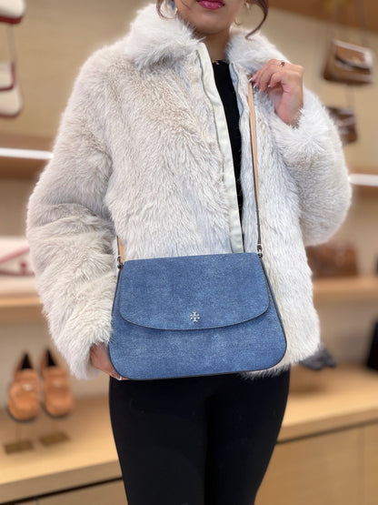 Emerson Denim Suede Convertible Shoulder Bag