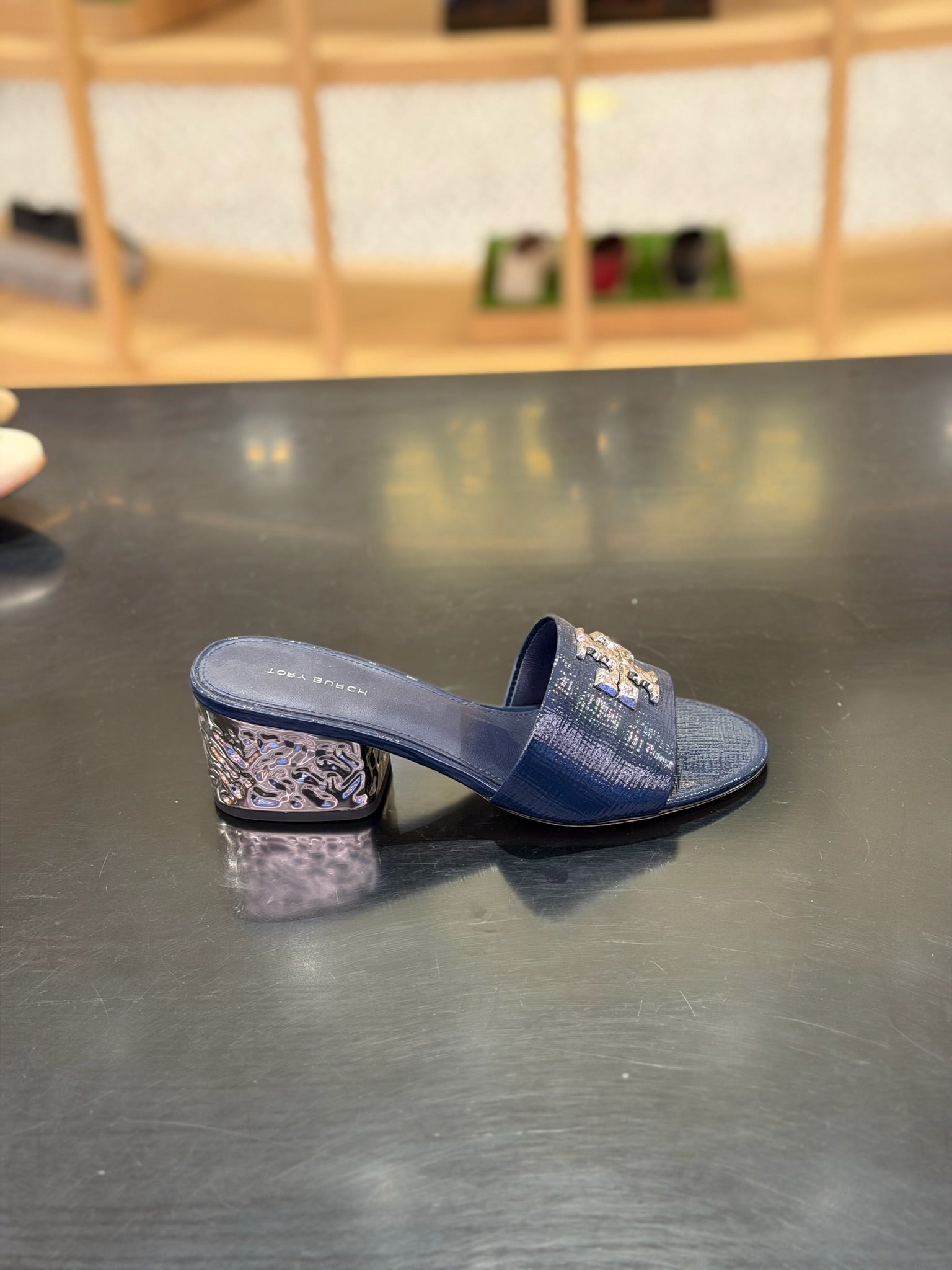 Everly Leather Block Sandal in Navy