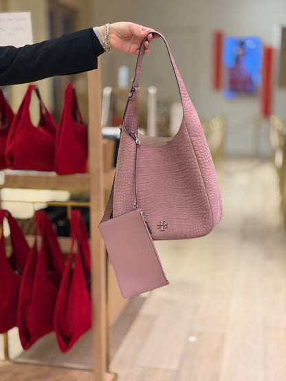 Embossed Suede Thea Slouchy Shoulder Bag