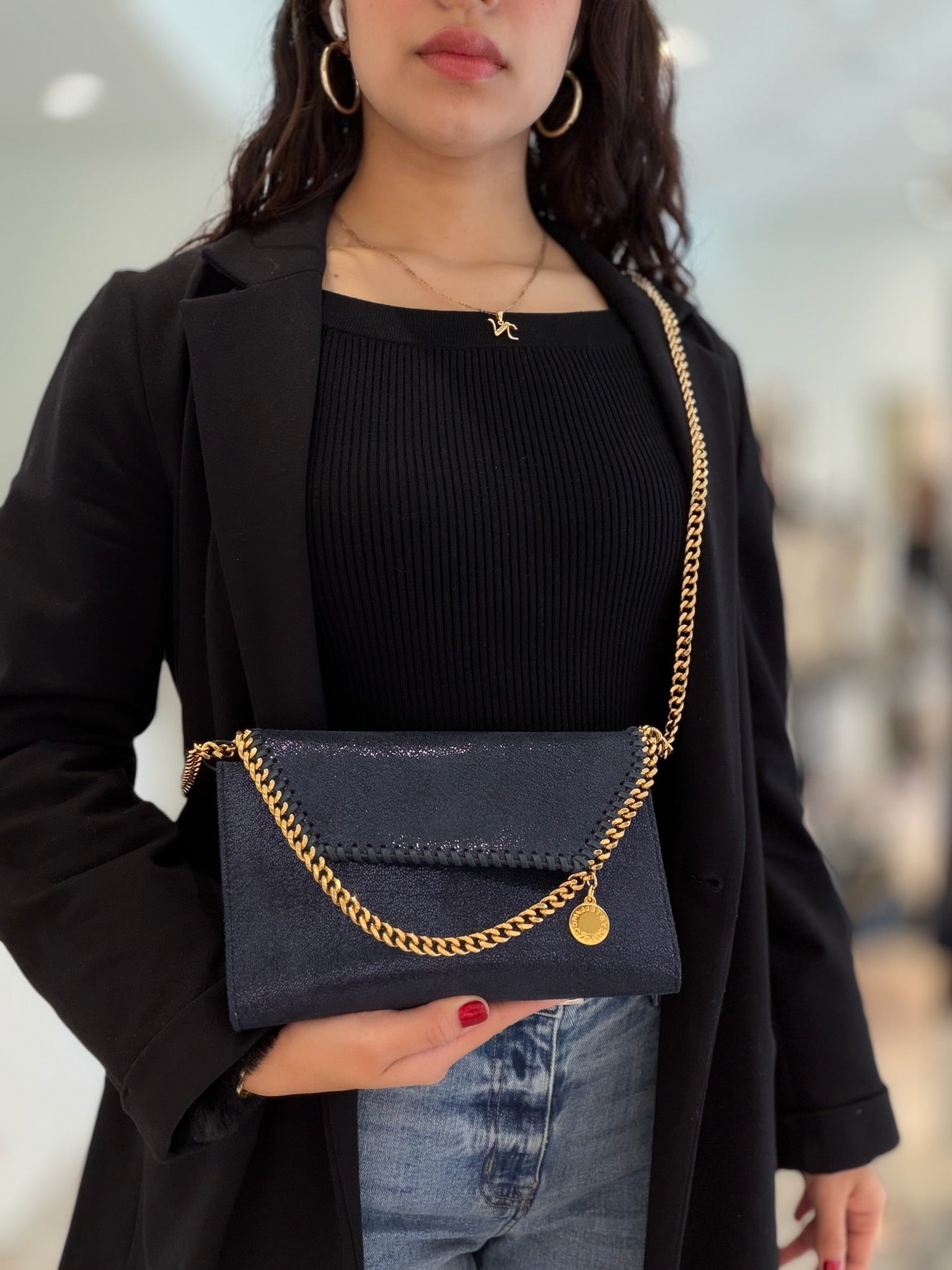Stella McCartney Falabella Chain Wallet - Navy
