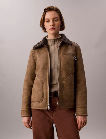 Brown Leather With Grey Shearling