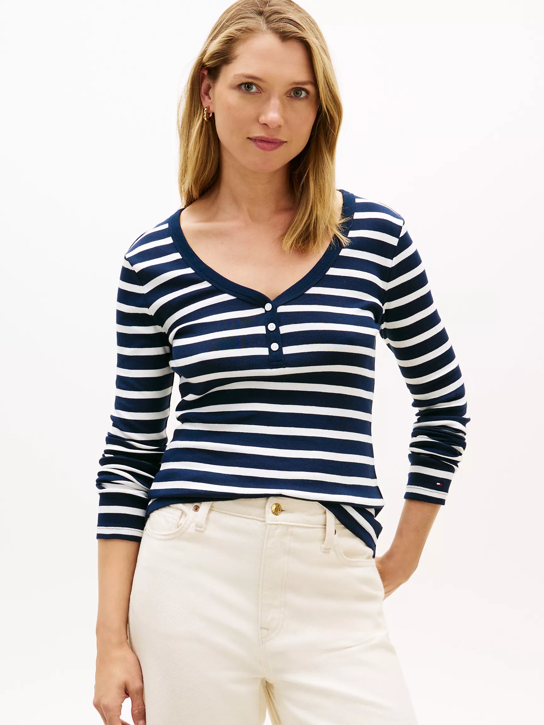 Ecru / Dark Blue Stripe