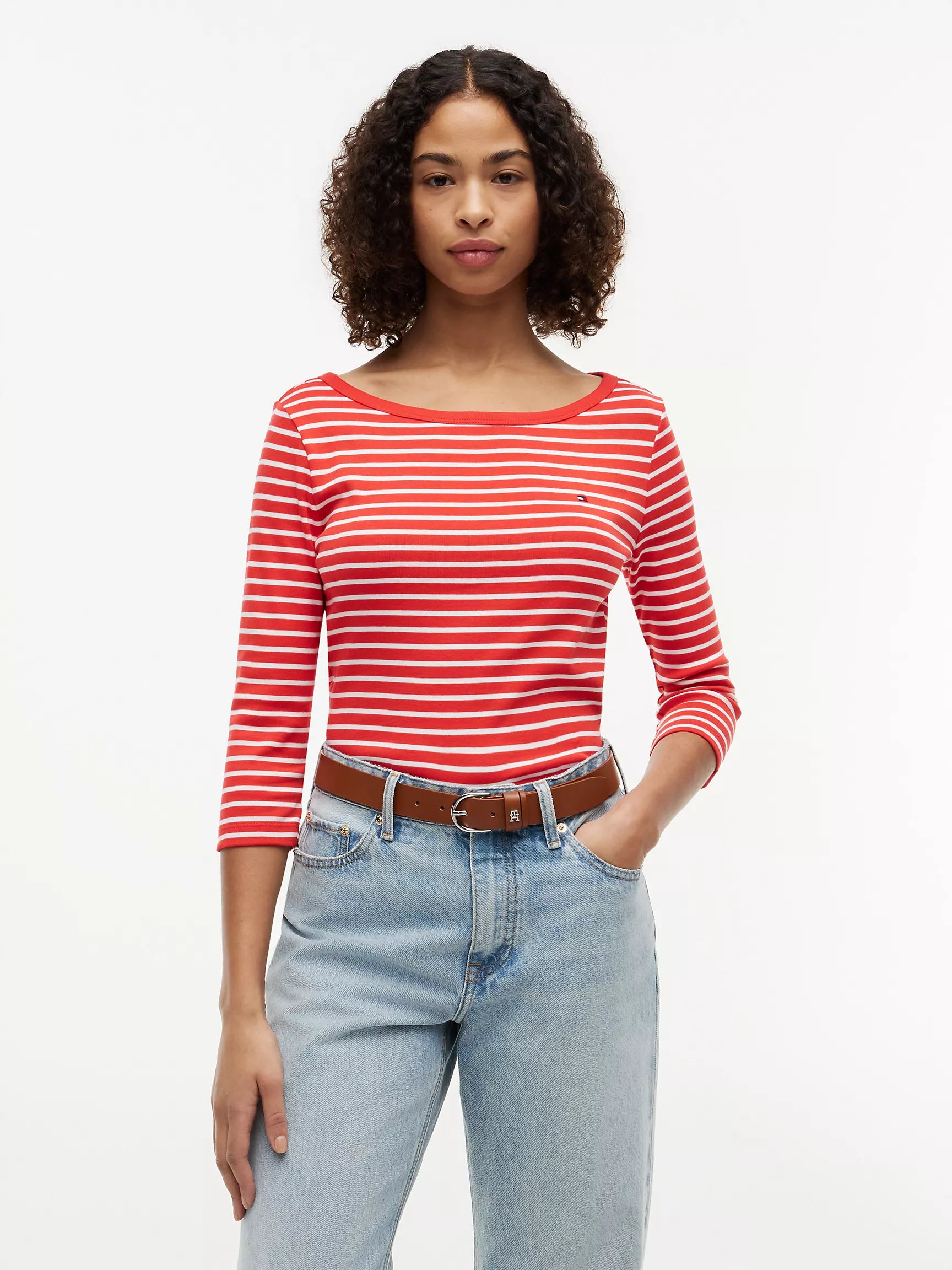 Fire Red / Ecru Stripe