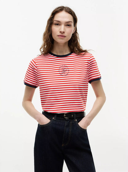 Fire Red / Ecru Stripe