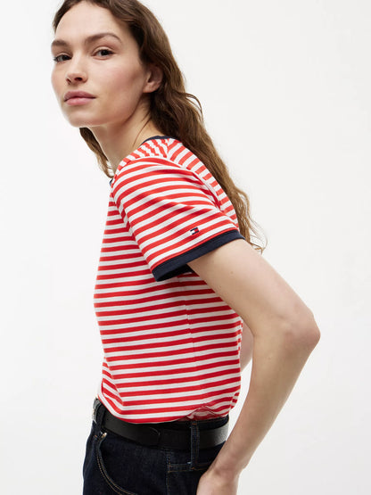 Fire Red / Ecru Stripe