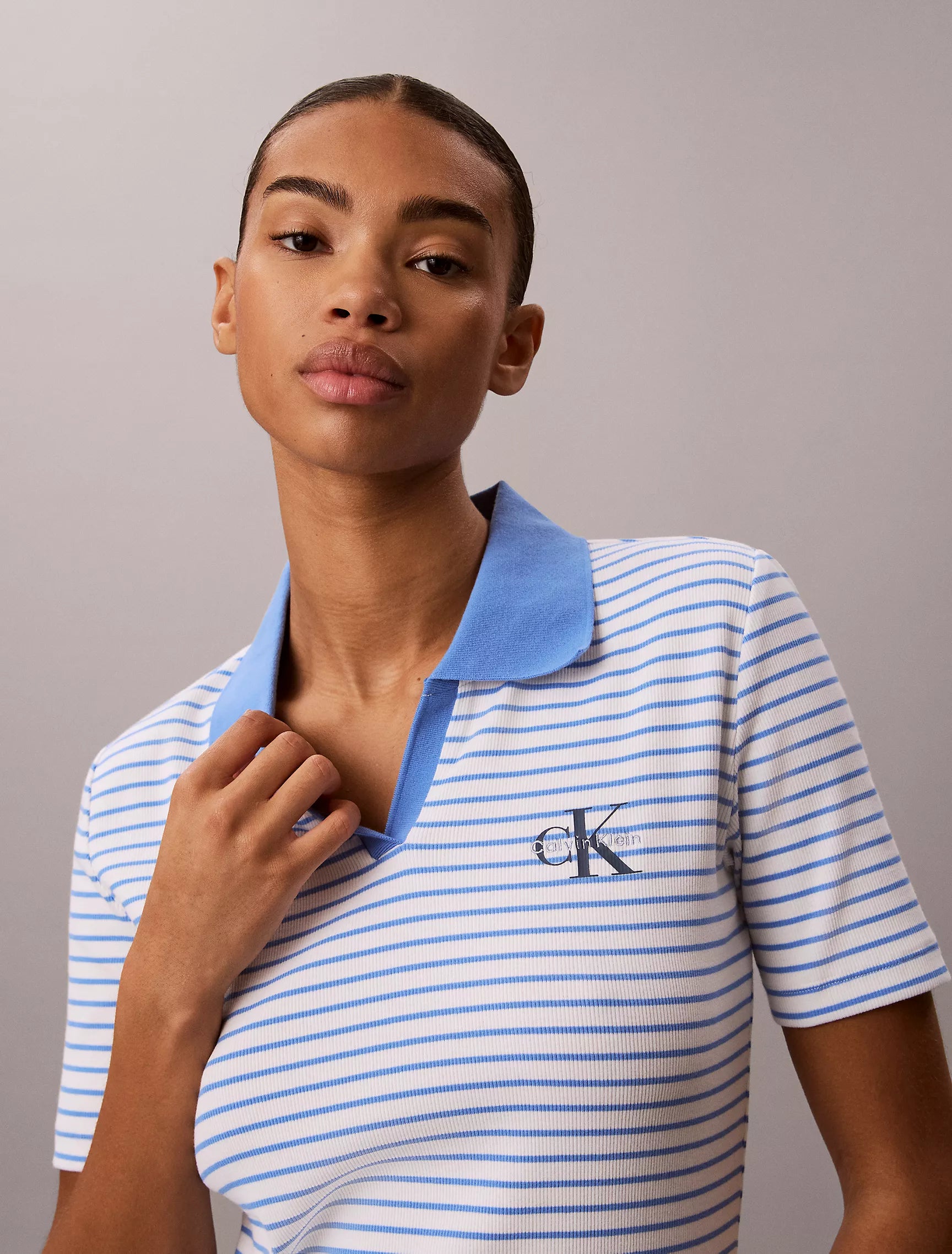 Bright White & Marina Stripe