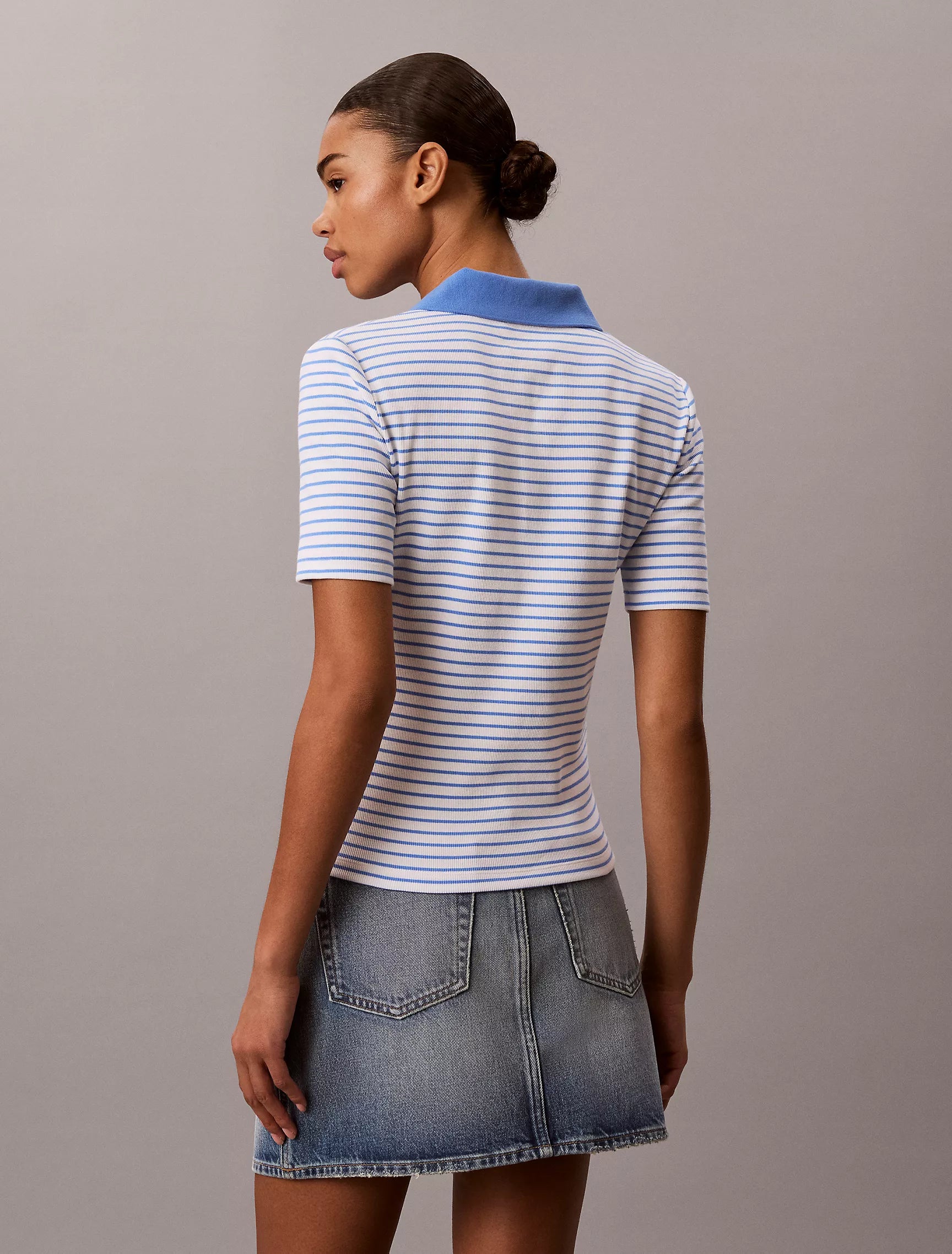 Bright White & Marina Stripe