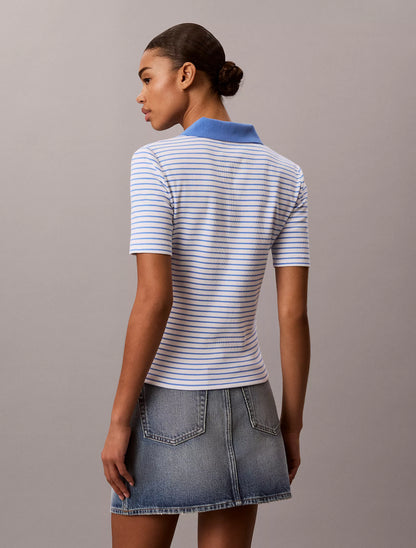Bright White & Marina Stripe