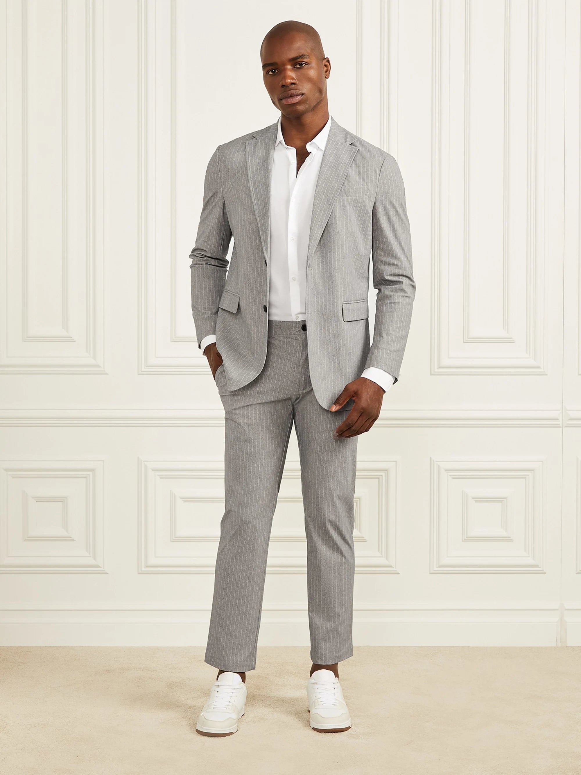 Light Wool Grey Pinstripe