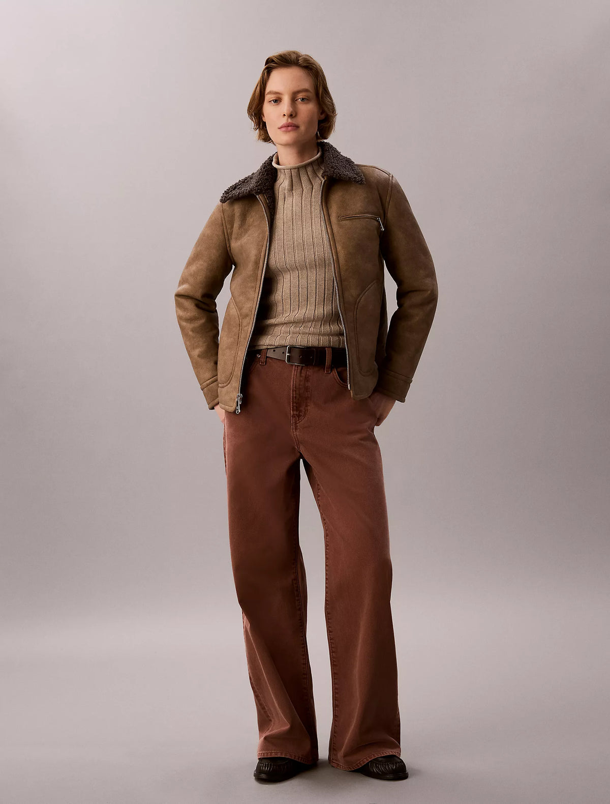 Brown Leather With Grey Shearling