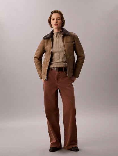 Brown Leather With Grey Shearling