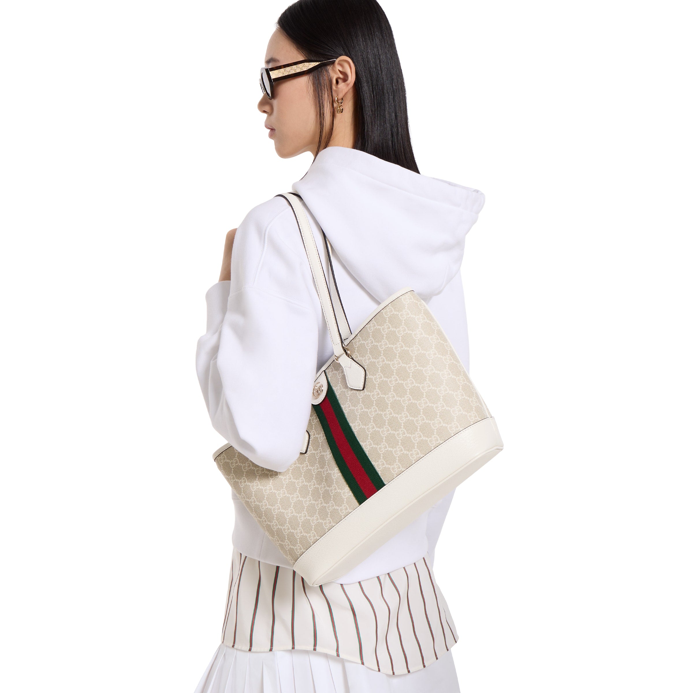 tejido beige y blanco con GG