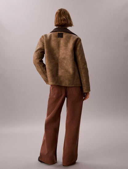 Brown Leather With Grey Shearling