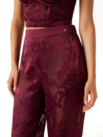 Floral Devore Maroon Noir