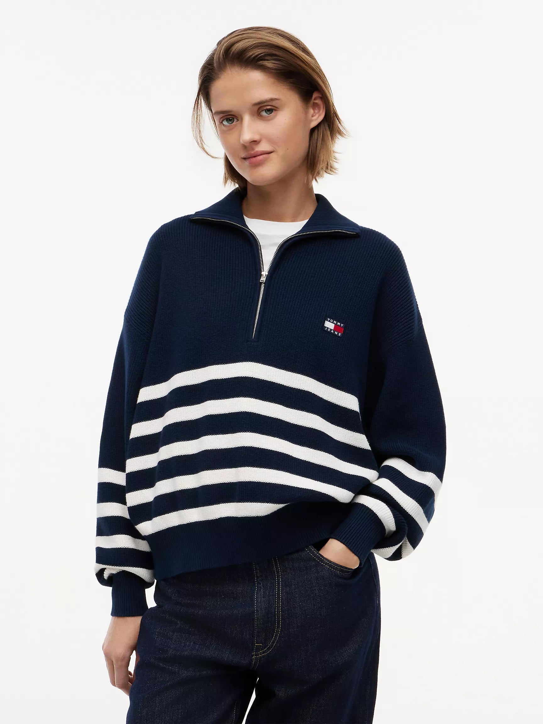 Navy Blue / Ecru Stripe