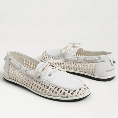 Bright White Leather/Woven Fabric