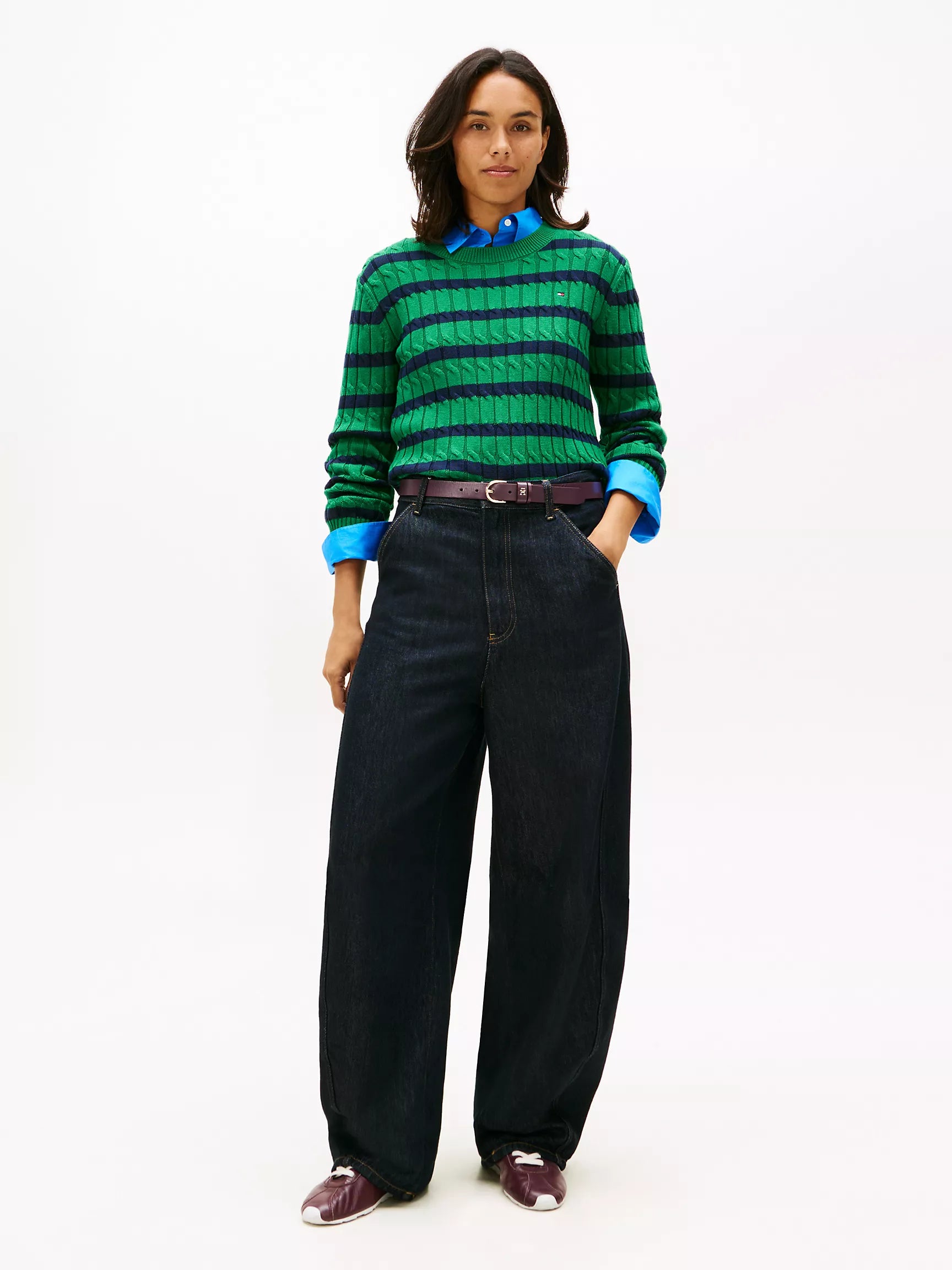 Nouveau Green / Navy Breton Stripe