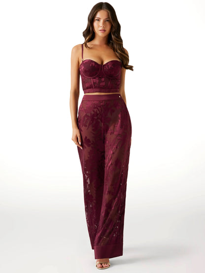 Floral Devore Maroon Noir