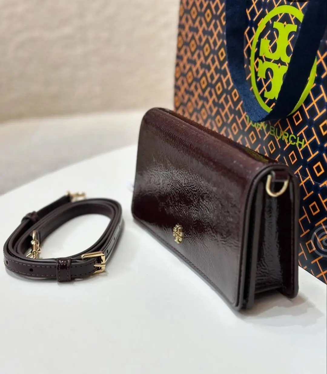 Tory Burch Emerson Patent Leather Chain Wallet Crossbody