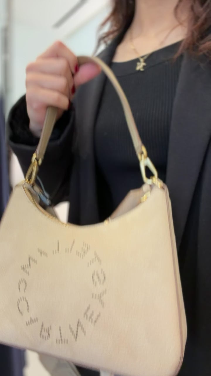 تحميل الفيديو: Stella McCartney Logo Perforated Shoulder Bag - Beige