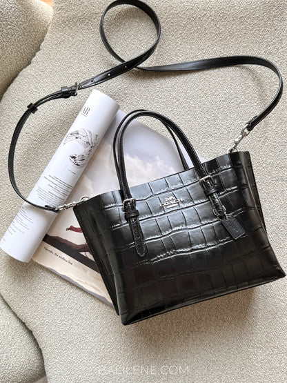 Coach Mollie Tote Bag 25 Croco-Embossed Black